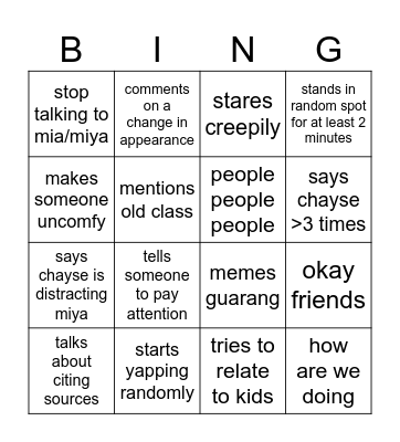 B****N BINGO Card