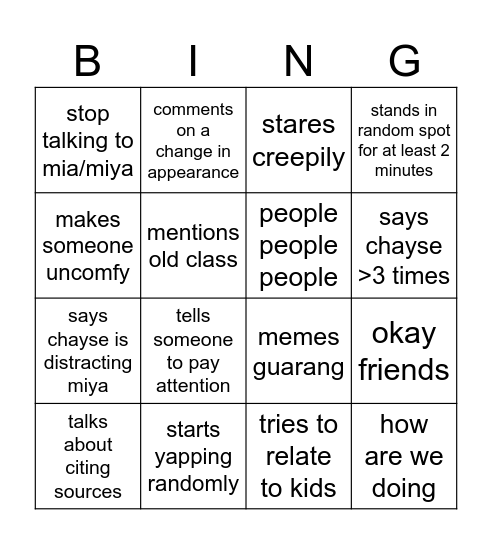 B****N BINGO Card