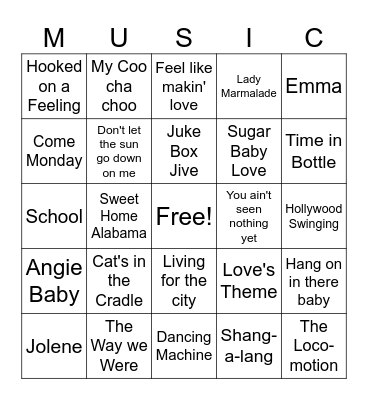 Top Songs of 1974 Bingo Card