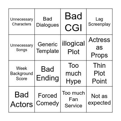 BS Movies Bingo Card