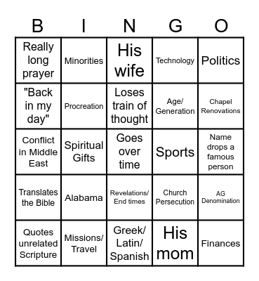Castleberry Bingo Card