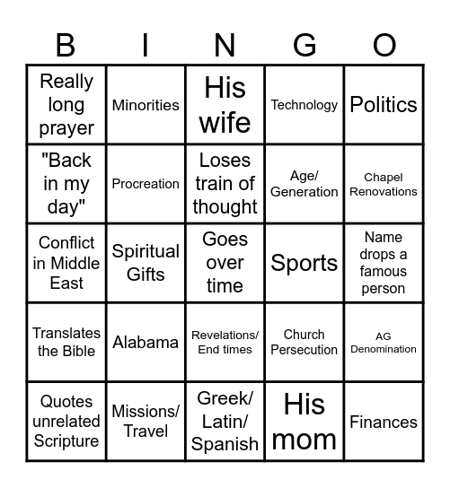 Castleberry Bingo Card