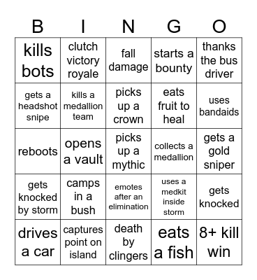 FORTNITE Bingo Card