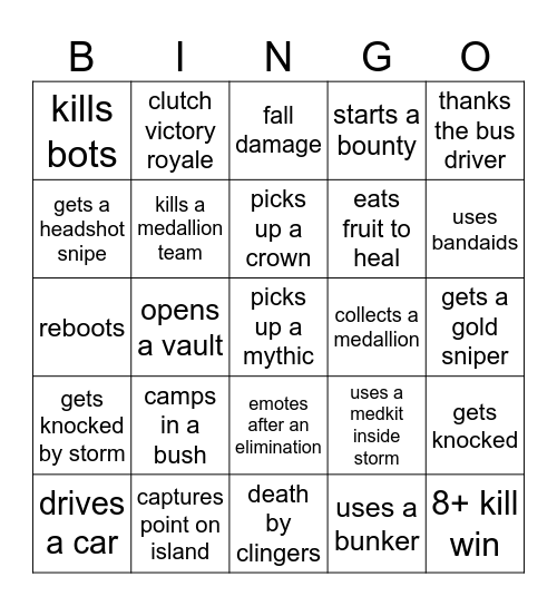 FORTNITE Bingo Card