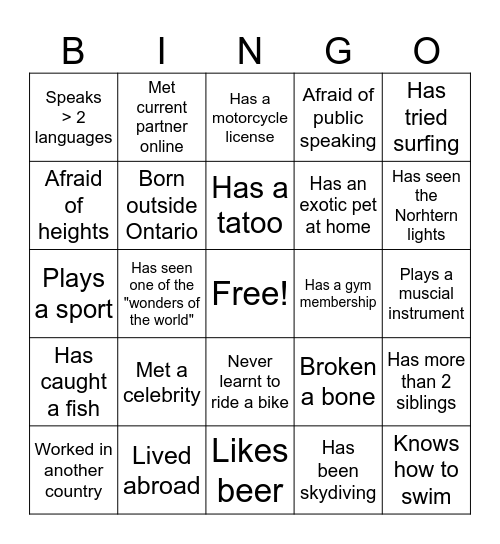 Team Bingo Card