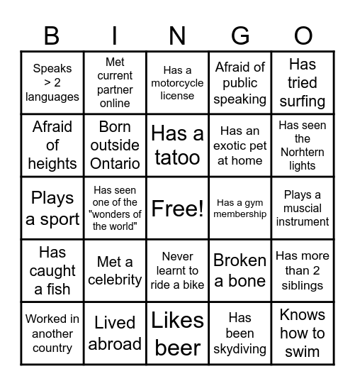 Team Bingo Card
