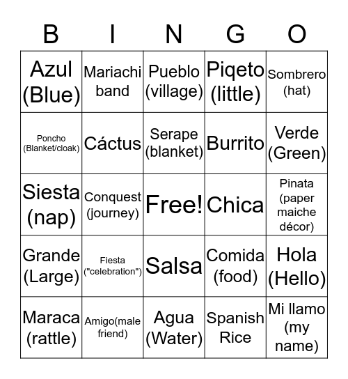 Cinco De Mayo  Bingo Card