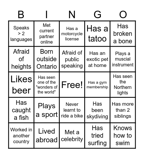 Team Bingo Card