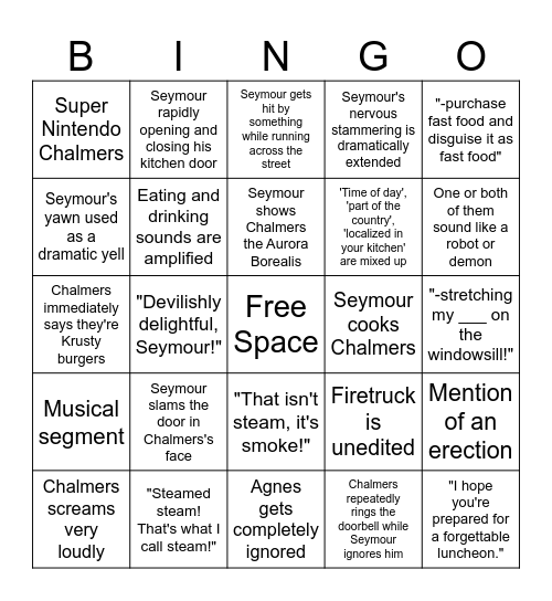 Steamed Hams YTP Bingo Card