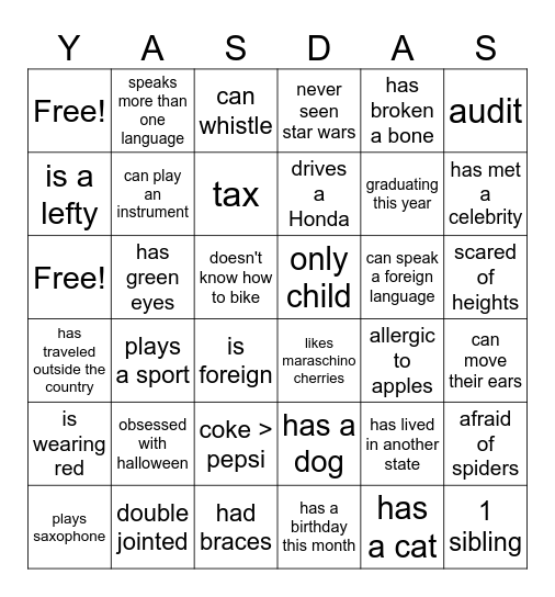 yas das Bingo Card