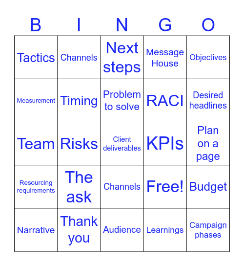 YPP Communications Bingo Card