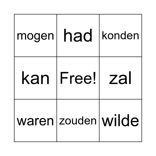 Onregelmatige werkwoorden Bingo Card