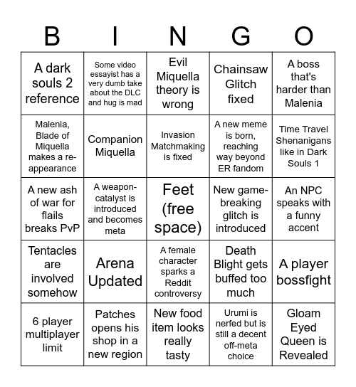 Elden Cringle DLC Bingo Card