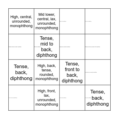 English Vowels Bingo #1 Bingo Card