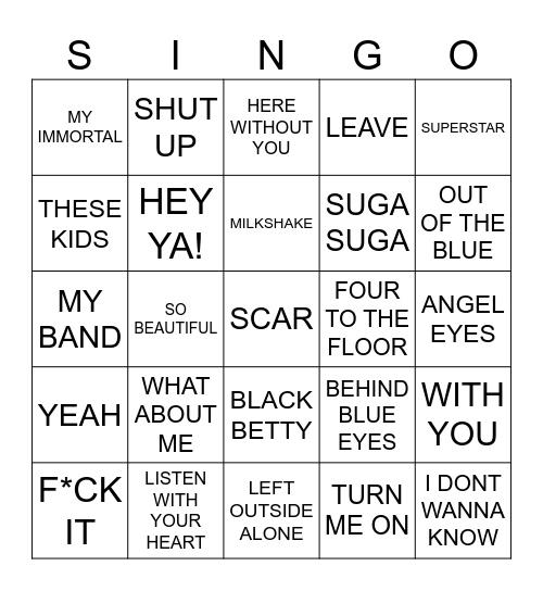 884 TOP AUSSIE SONGS 2004 Bingo Card