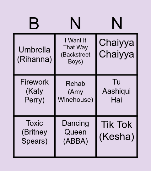 KARAOKE SONG BINGO Card