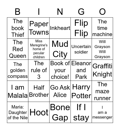 Teen Reading Challenge 2016 Bingo Card