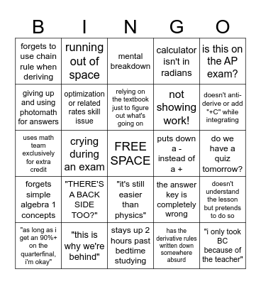 ap calculus bc Bingo Card