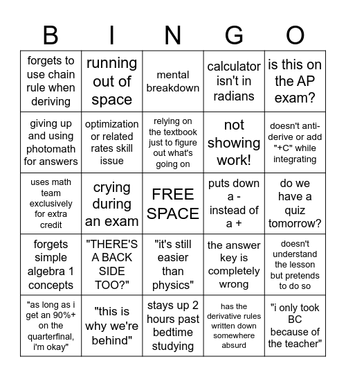 ap calculus bc Bingo Card