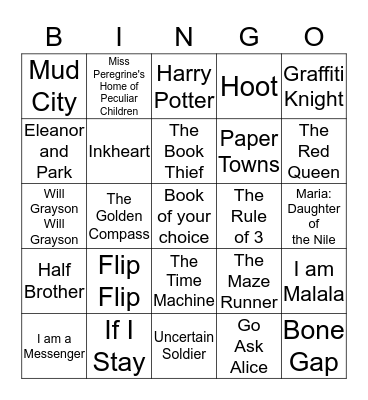 Teen Reading Challenge 2016 Bingo Card