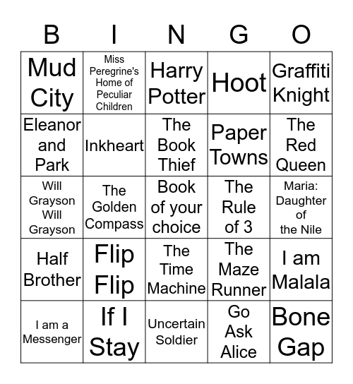 Teen Reading Challenge 2016 Bingo Card