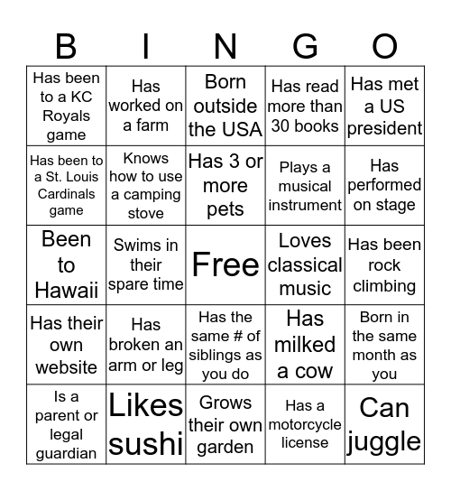 Human Bingo Card