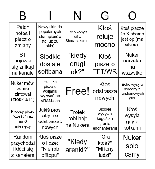 kanał liga legend bingo Card