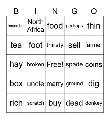 Mansour and the Donkey Bingo Card