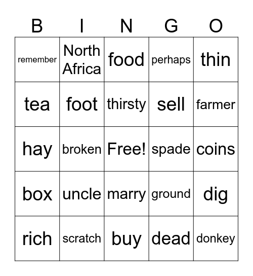 Mansour and the Donkey Bingo Card