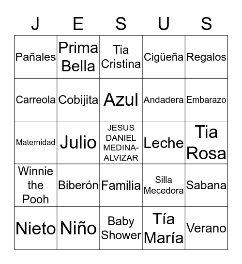 Lupita's Baby Shower  Bingo Card