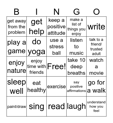 Coping Bingo Card