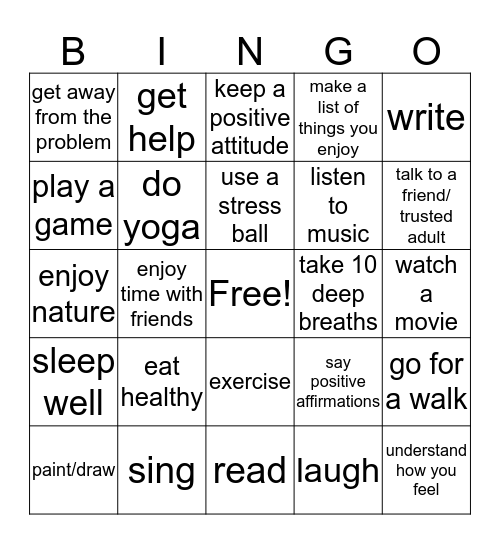 Coping Bingo Card