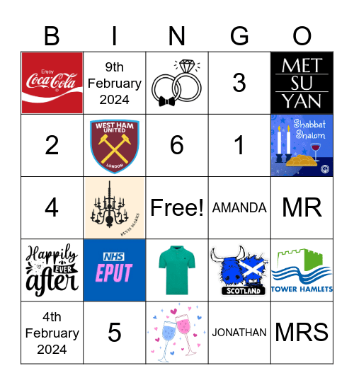 AMANDA & JONATHAN Bingo Card