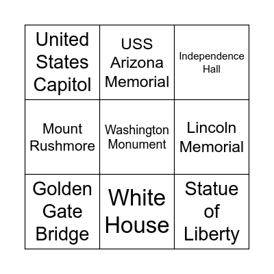 US Monuments! Bingo Card