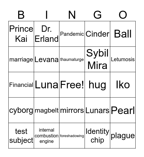 Cinder Bingo Card