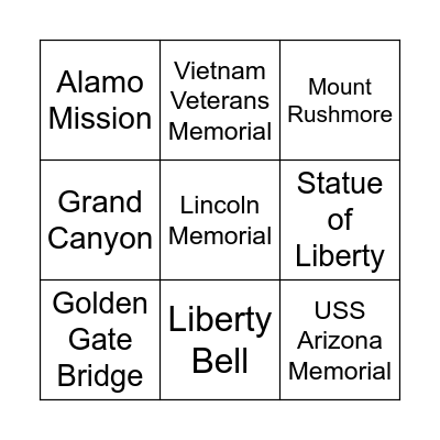 US Monuments! Bingo Card