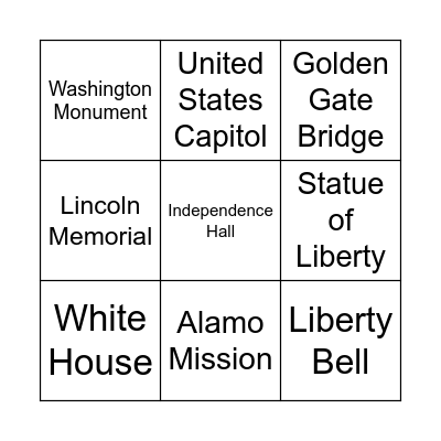 US Monuments! Bingo Card