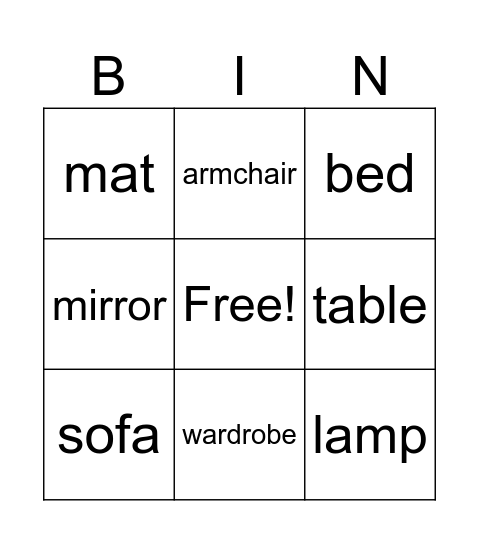 furniture Bingo Card