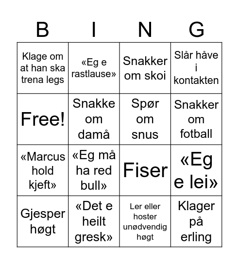 Einarsen bingo Card