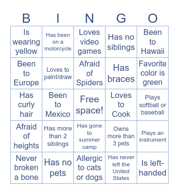 Meet and Greet Bingo Card