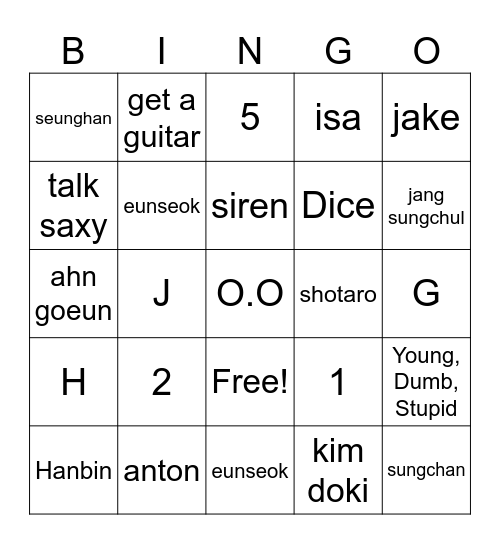 Hanni's Bingo Card