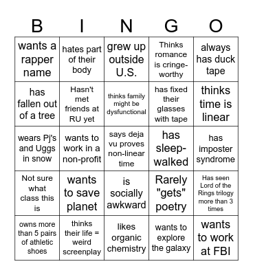 CW 1st day Bingo Card