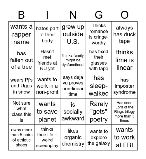 CW 1st day Bingo Card