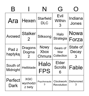 Xbox Direct 2024 Bingo Card