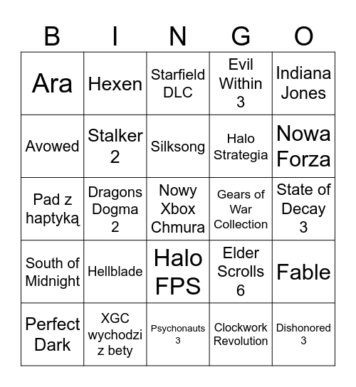 Xbox Direct 2024 Bingo Card