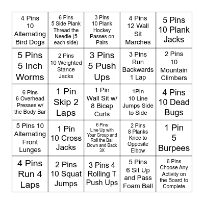 Fitness Bowling Bingo Card