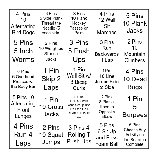 Fitness Bowling Bingo Card