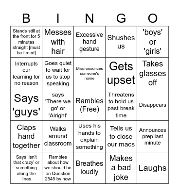 Physics teacher bingo Card