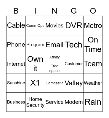 Comcast Cable Bingo Card