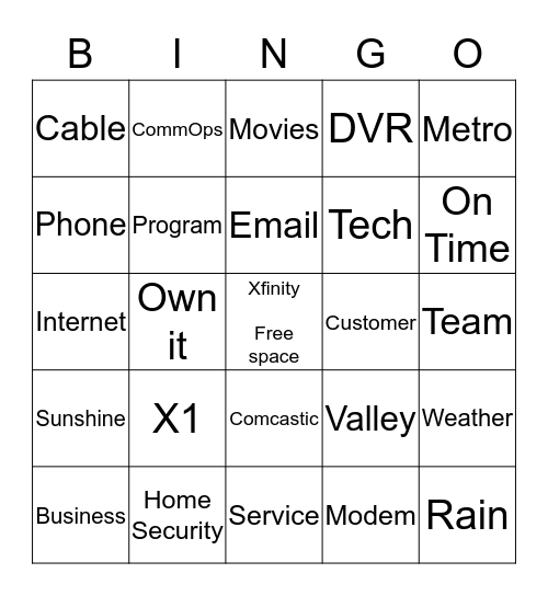 Comcast Cable Bingo Card